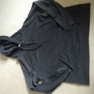 ON large grey hoodie